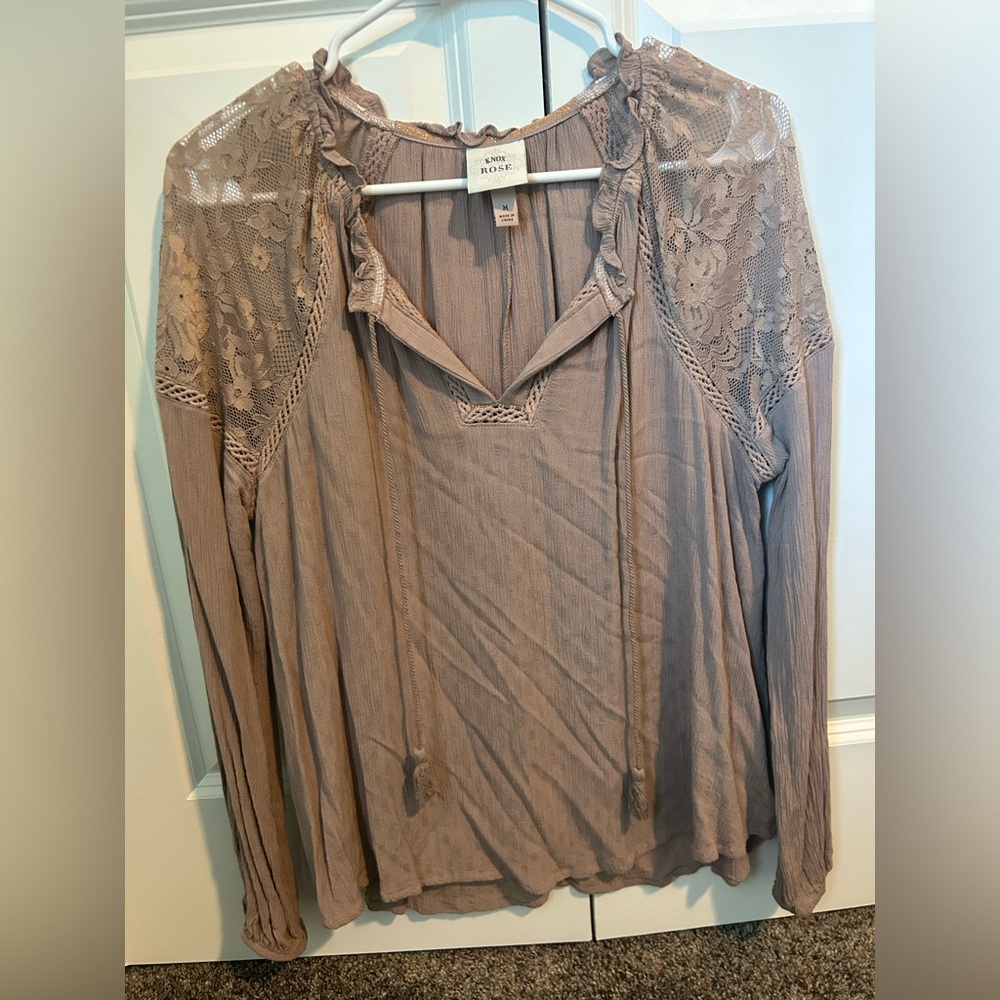 Women's Lace Detail Top - Taupe